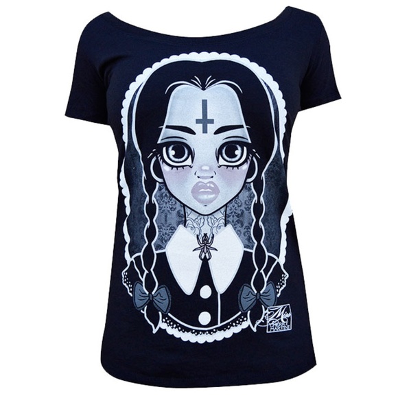Wednesday Addams Goth Girl Scoop Neck Tee S-M-L-XL NWT - Picture 1 of 4